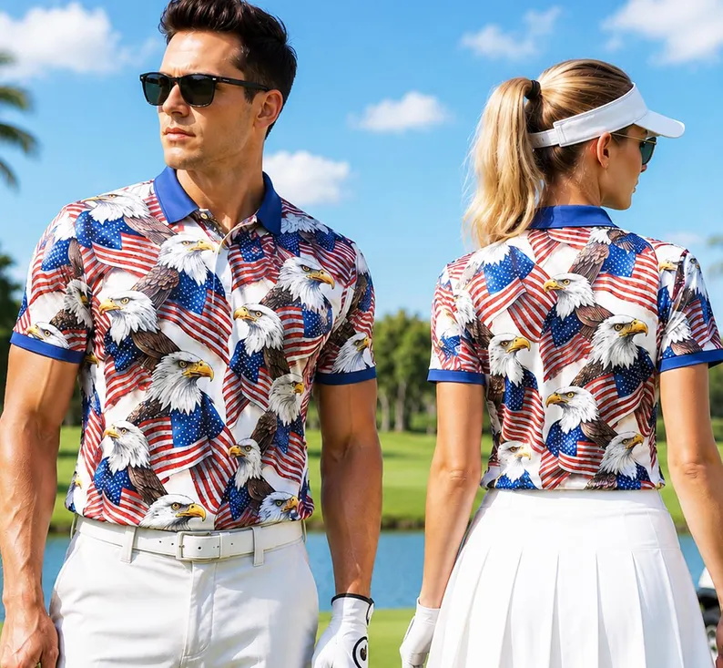 Mens Patriotic Golf Polo Shirt - 3D Printing Usa 评论和价格
